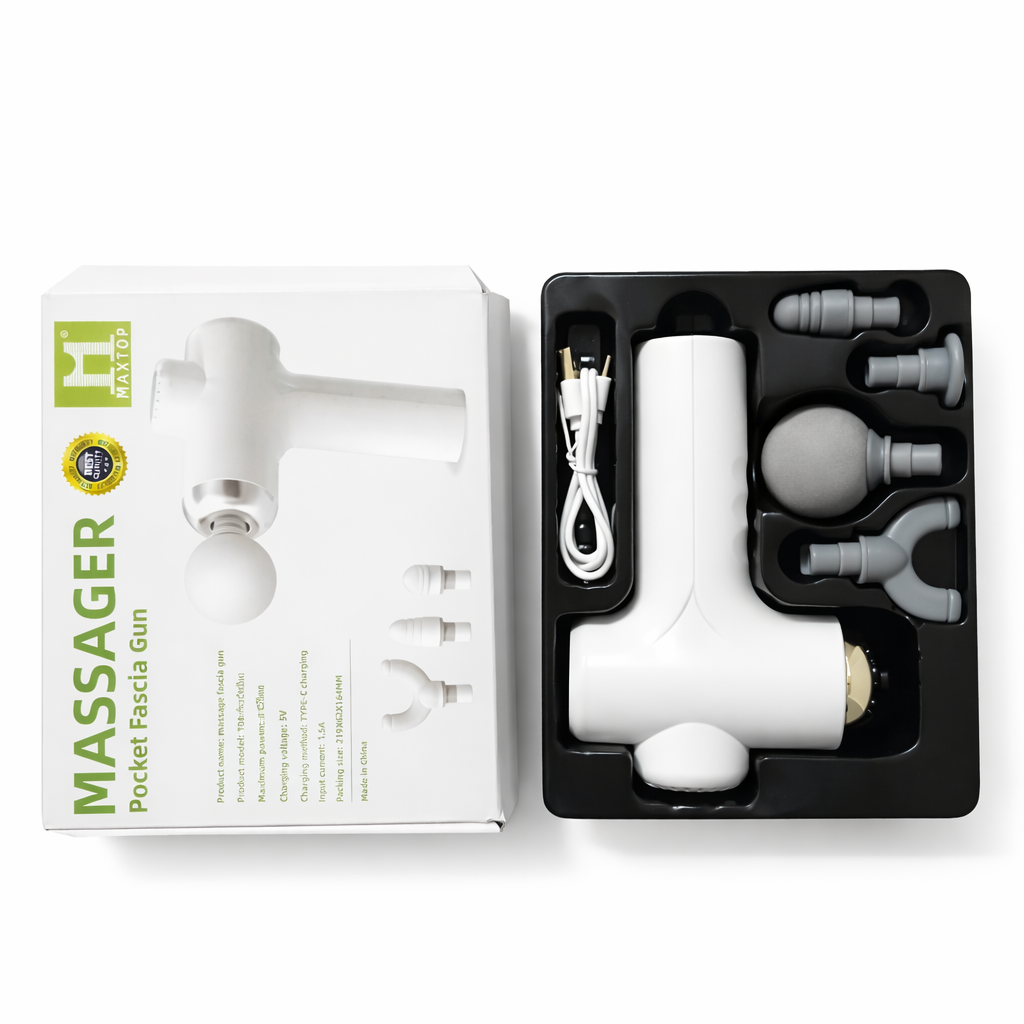 Pocket Massage Gun – Portable Deep Tissue Muscle Massager with 4 Attachments